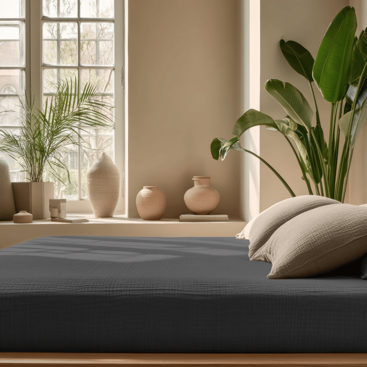 Musselin Spannbettlaken - Anthracite