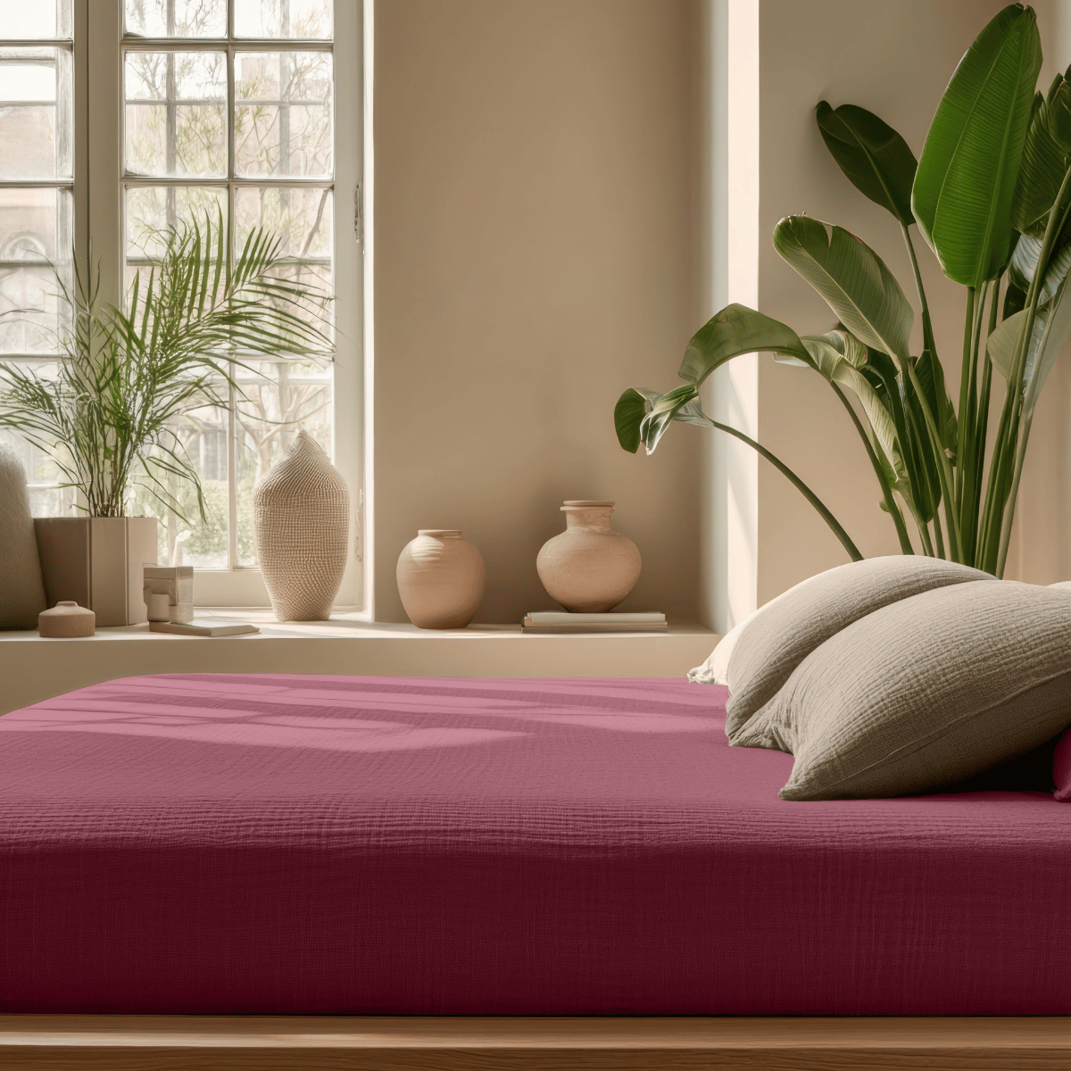 Musselin Spannbettlaken - Rouge