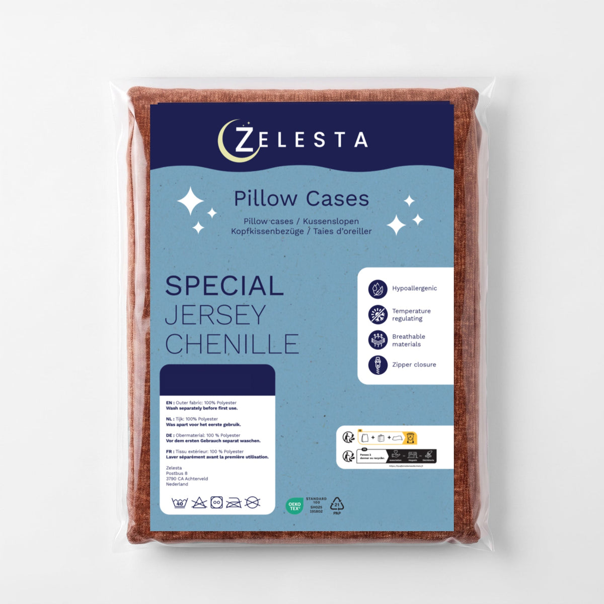 Zelesta Special Jersey Chenille Kissenbezug-Set, 2 Stück - Warmes Braun
