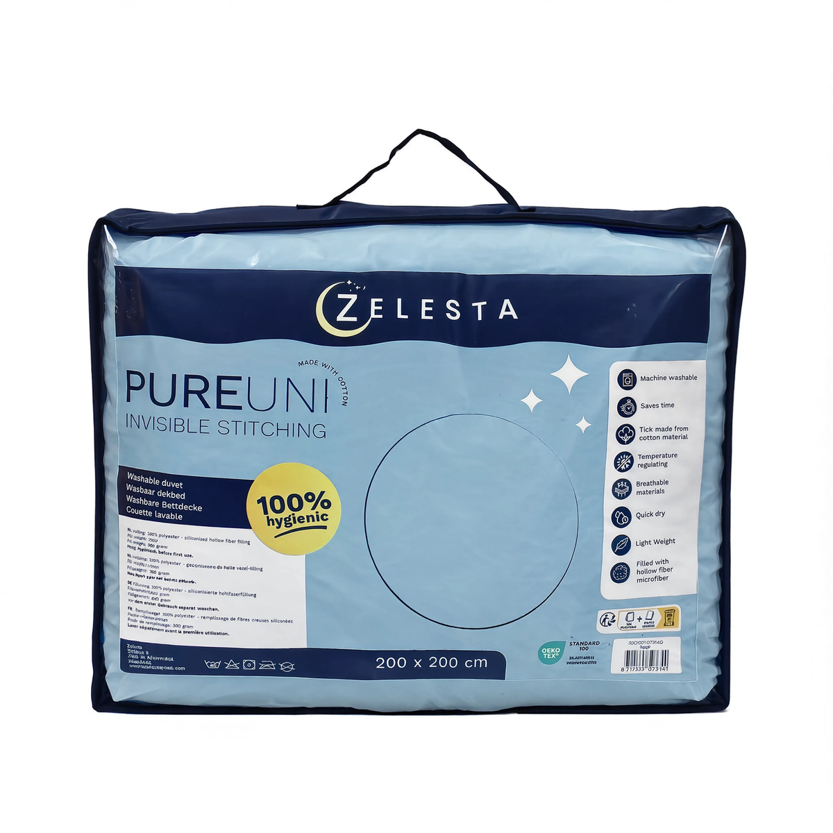 Zelesta Pure Uni No Stitch Baumwolle Bettdecke - Zartes Chambrayblau