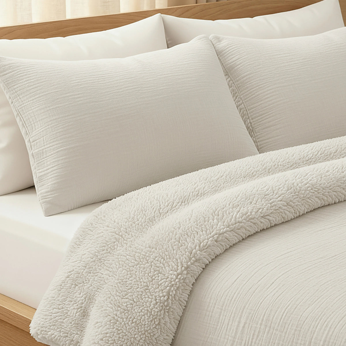 Teddy Baumwolle Mousseline Kissenbezüge Set von 2 - Beige