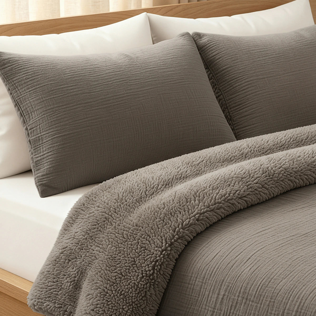 Teddy Baumwolle Mousseline Kissenbezüge Set von 2 - Taupe