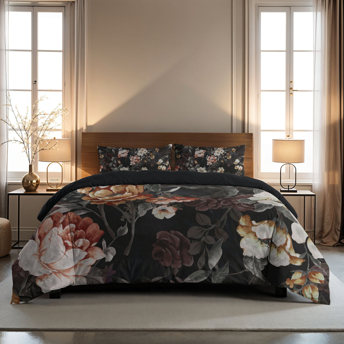 Zelesta Comfort Design Nahtlose Bettdecke - Golden Age Flower Black