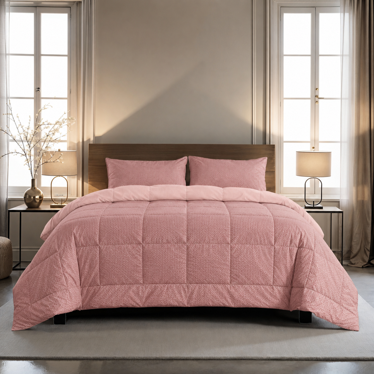 Zelesta Comfort Structure Seersucker Bettdecke - Rosa & Hellrosa