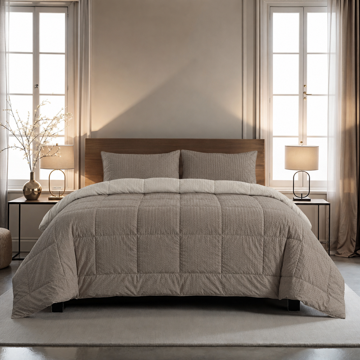 Zelesta Comfort Structure Seersucker Bettdecke - Taupe & Beige