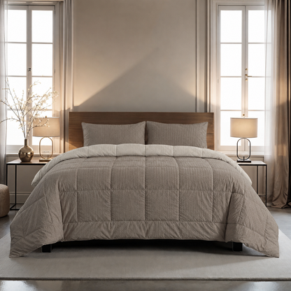 Zelesta Comfort Structure Seersucker Bettdecke - Taupe & Beige