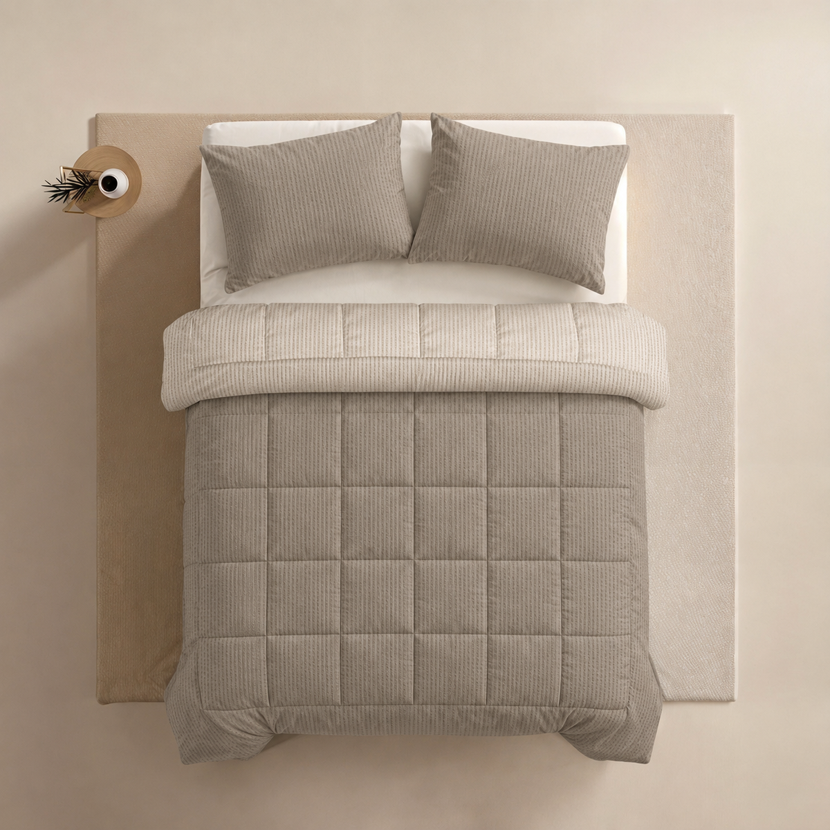 Zelesta Comfort Structure Seersucker Bettdecke - Taupe & Beige