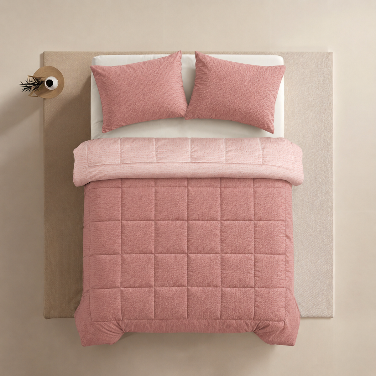 Zelesta Comfort Structure Seersucker Bettdecke - Rosa & Hellrosa