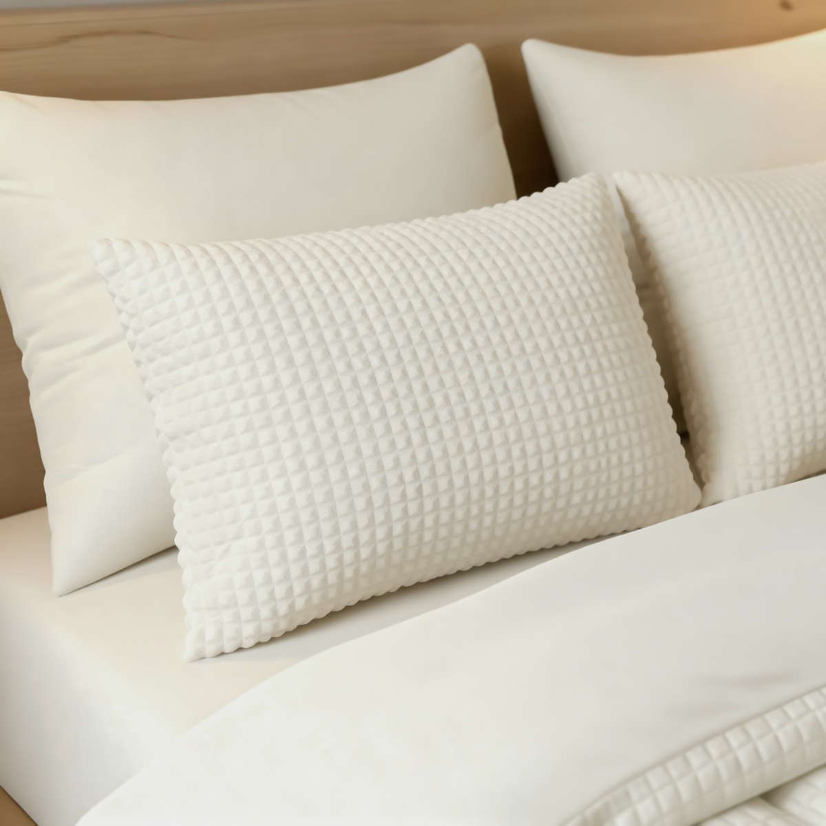 Zelesta Teddy Check Kissenbezüge - Creme