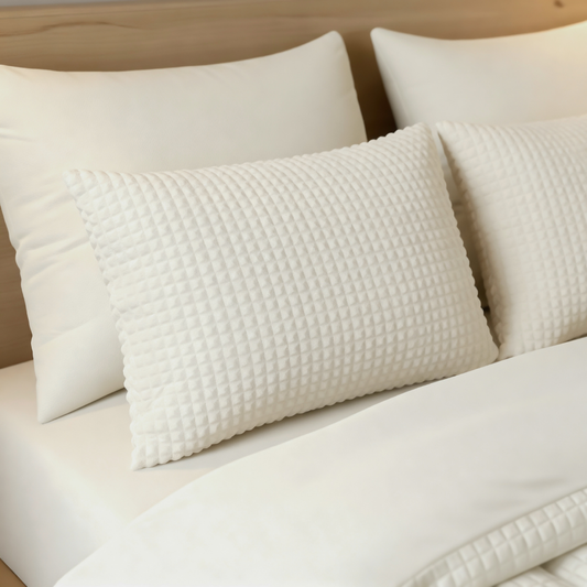 Zelesta Teddy Check Kissenbezüge - Creme