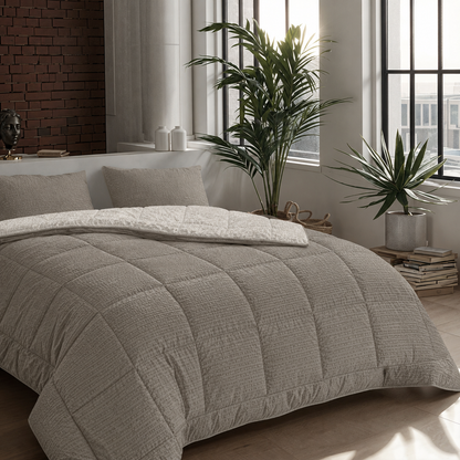 Zelesta Comfort Structure Seersucker Bettdecke - Taupe & Beige