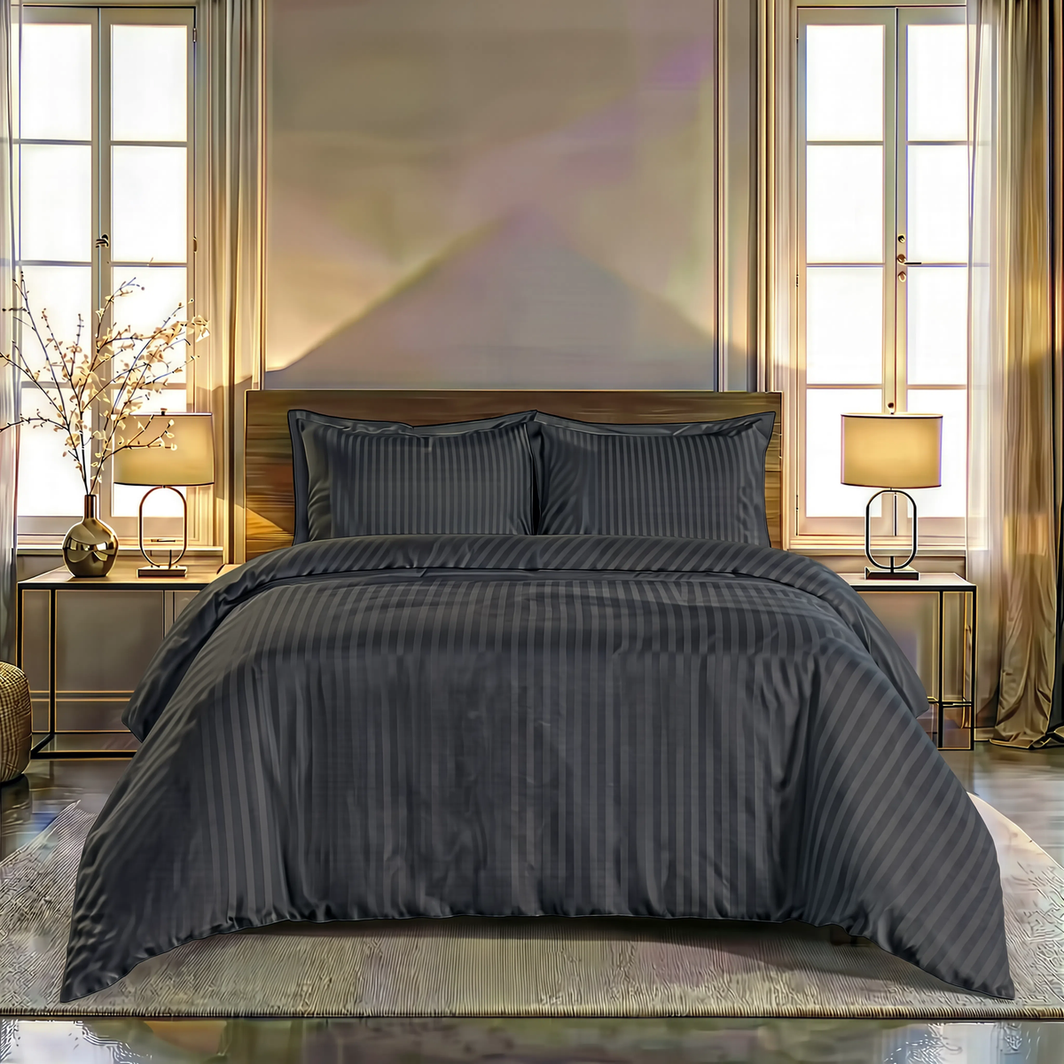 Zelesta Deluxe Hotel Stripe Baumwollsatin Bettdecke - Anthrazit
