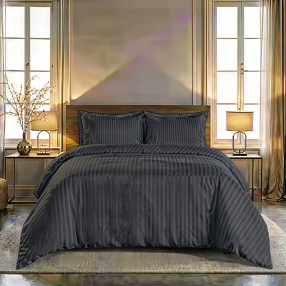 Zelesta Deluxe Hotel Stripe Baumwollsatin Bettdecke - Anthrazit