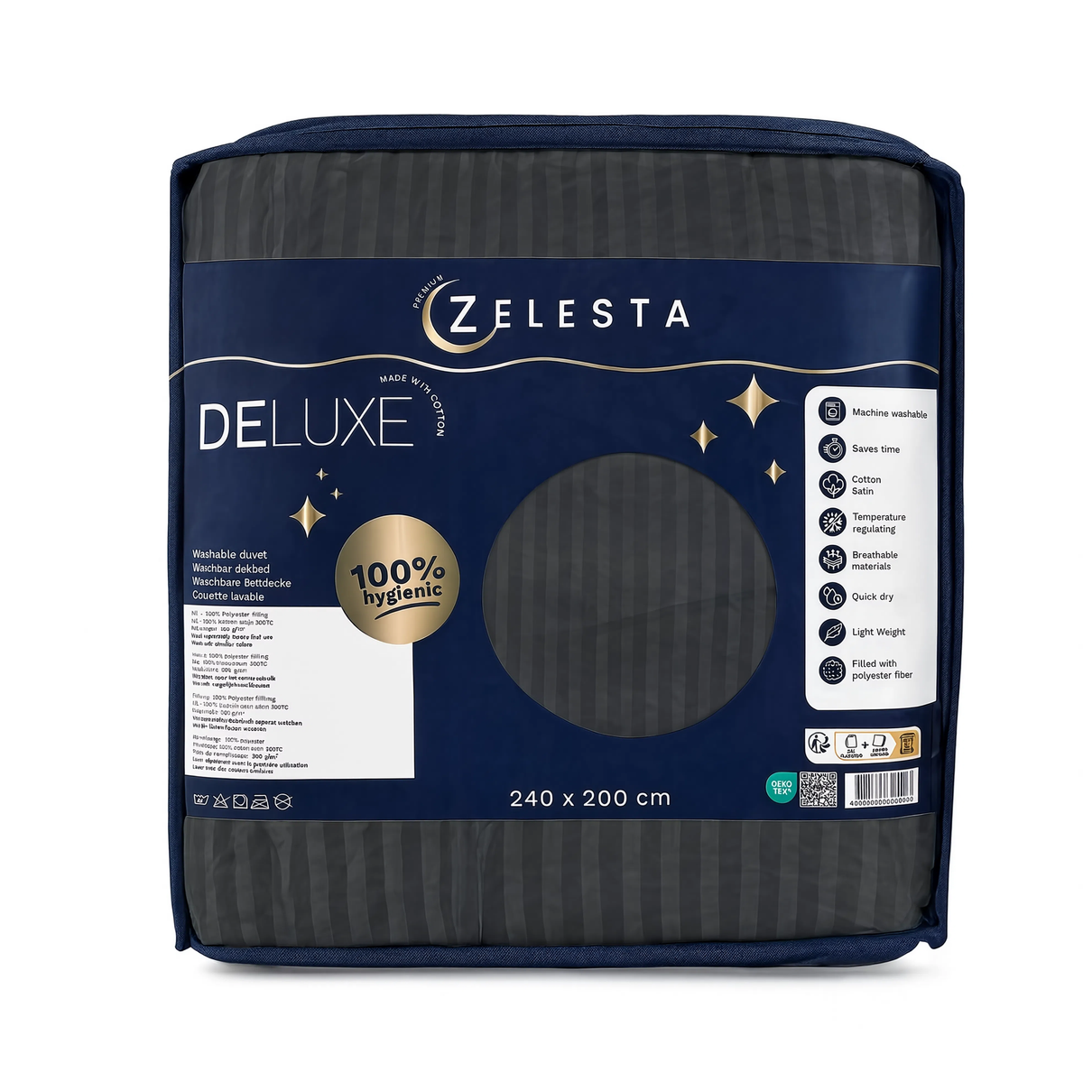 Zelesta Deluxe Hotel Stripe Baumwollsatin Bettdecke - Anthrazit