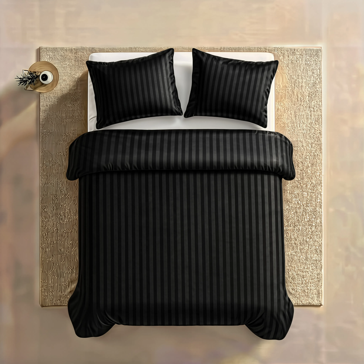 Zelesta Deluxe Hotel Stripe Baumwollsatin Bettdecke - Schwarz