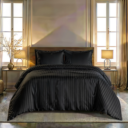 Zelesta Deluxe Hotel Stripe Baumwollsatin Bettdecke - Schwarz