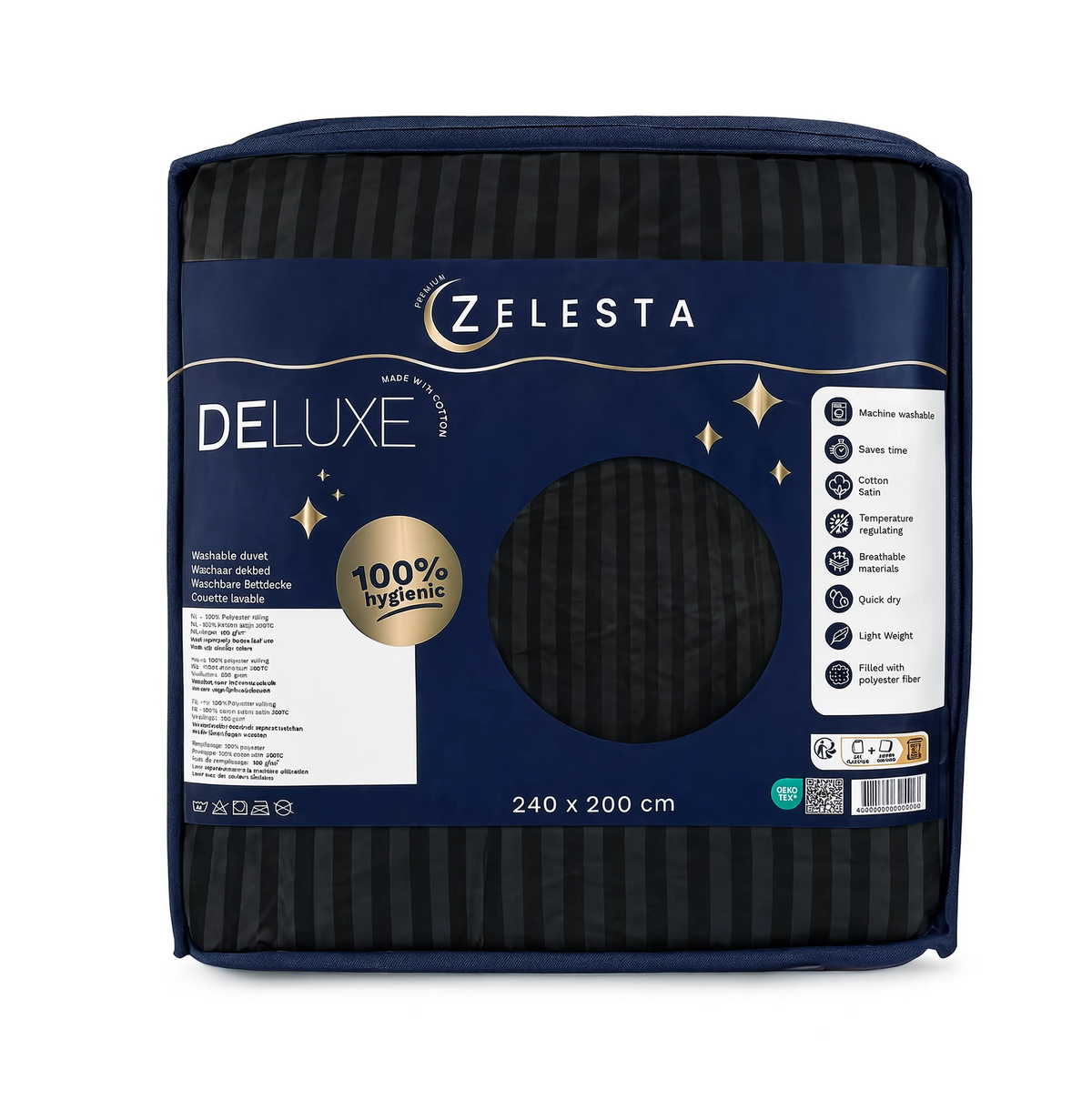 Zelesta Deluxe Hotel Stripe Baumwollsatin Bettdecke - Schwarz