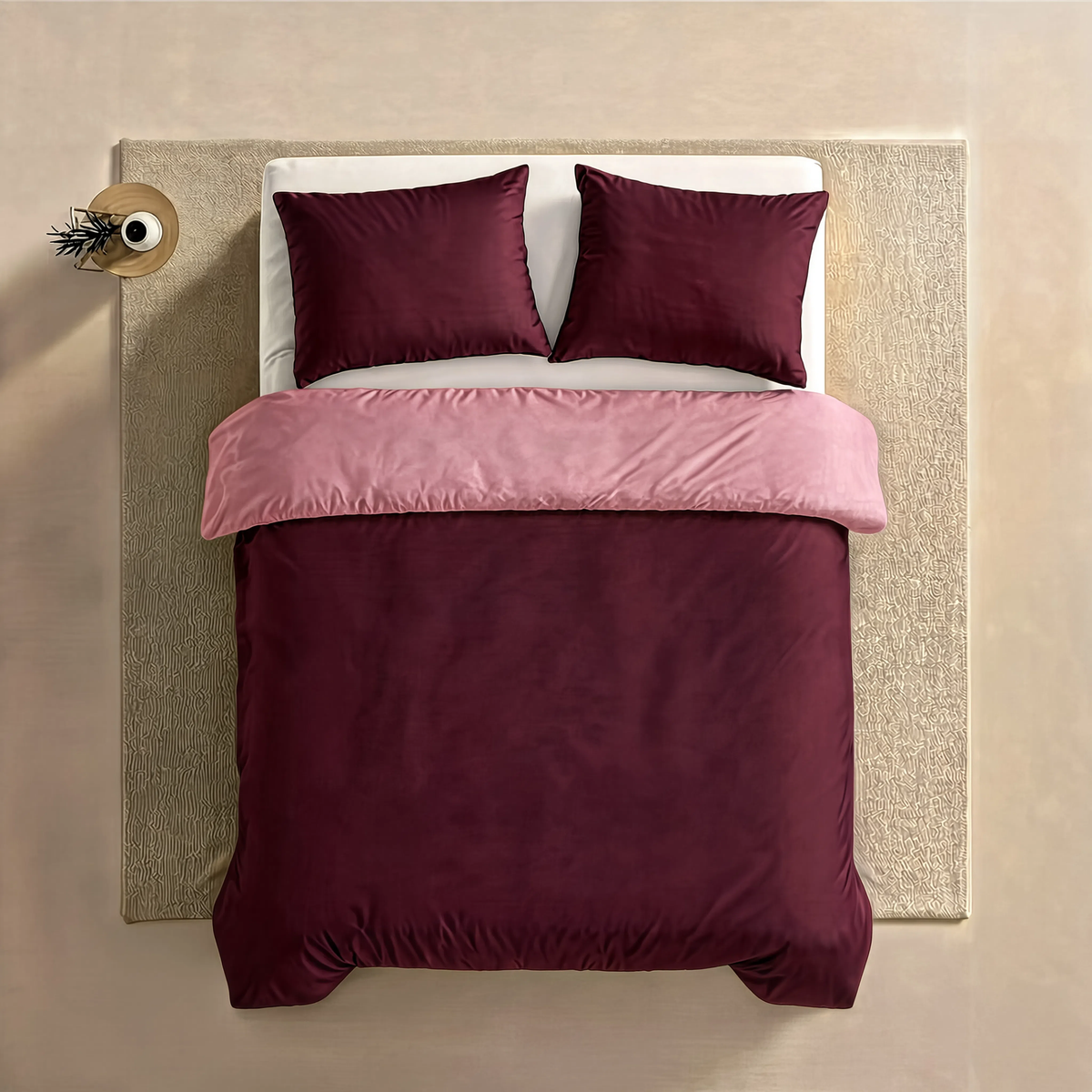 Zelesta Comfort Duo No Stitch Bettdecke - Altrosa & Burgunderrot