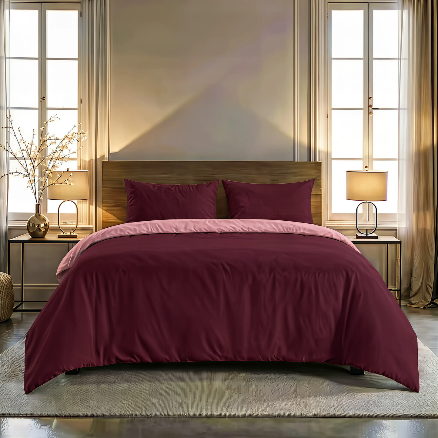 Zelesta Comfort Duo No Stitch Bettdecke - Altrosa & Burgunderrot