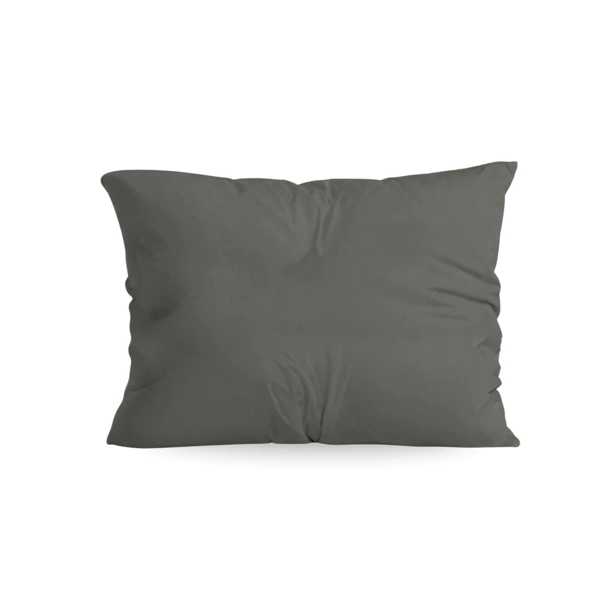 Das Zelesta Comfort Uni Kissenbezüge Set von 2 in Anthrazit besteht aus unifarbenen, quadratischen Mikrofaser-Kissenbezügen (80x80cm) mit leichten Falten auf weißem Hintergrund.