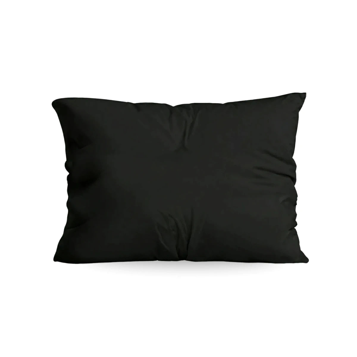 Ein rechteckiges schwarzes Kissen mit leichten Falten, abgebildet auf weißem Hintergrund - ideal für das Zelesta Comfort Uni Kissenbezüge Set von 2 in Schwarz (80x80cm).