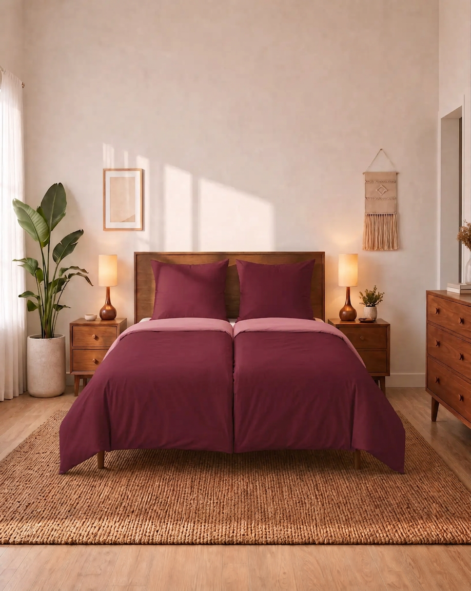 Zelesta Comfort Duo No Stitch Bettdecke - Altrosa & Burgunderrot