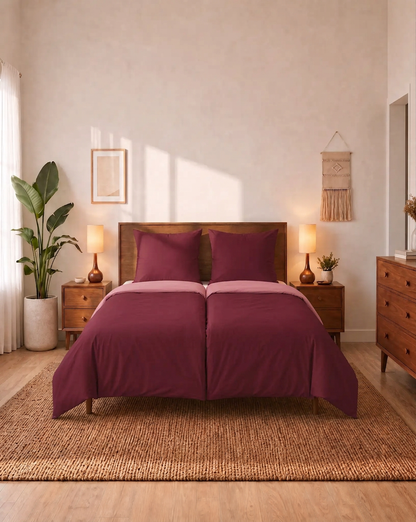 Zelesta Comfort Duo No Stitch Bettdecke - Altrosa & Burgunderrot