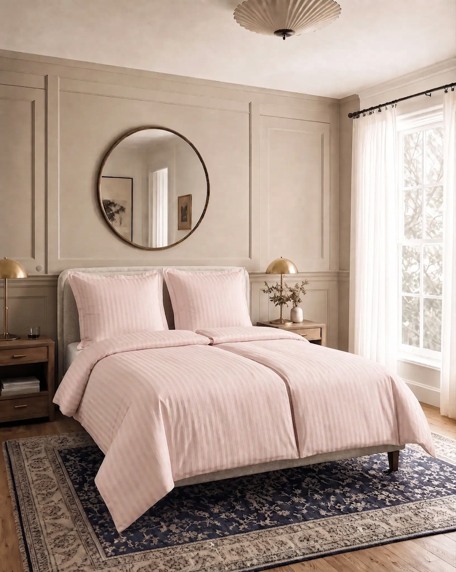 Zelesta Deluxe Hotel Stripe Nahtlose Baumwollsatin Bettdecke - Rosa