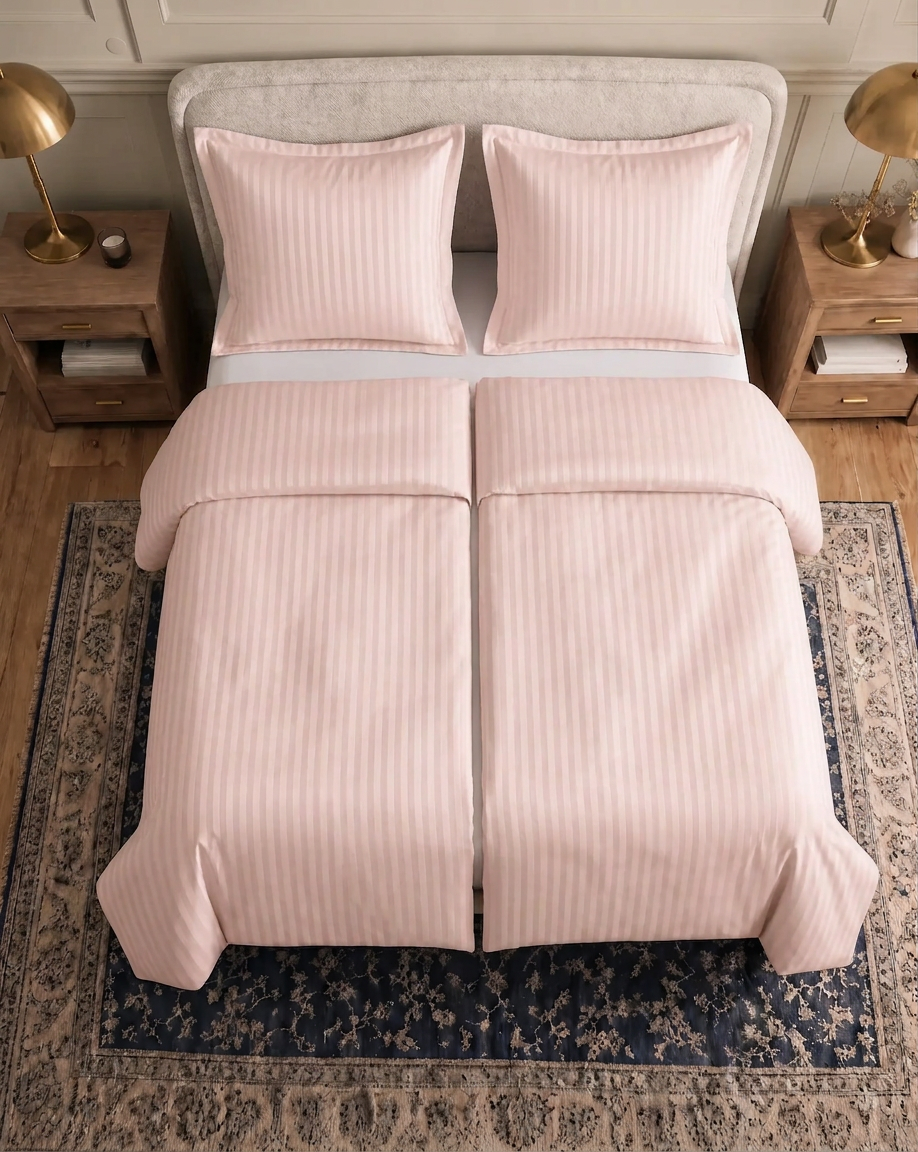 Zelesta Deluxe Hotel Stripe Nahtlose Baumwollsatin Bettdecke - Rosa