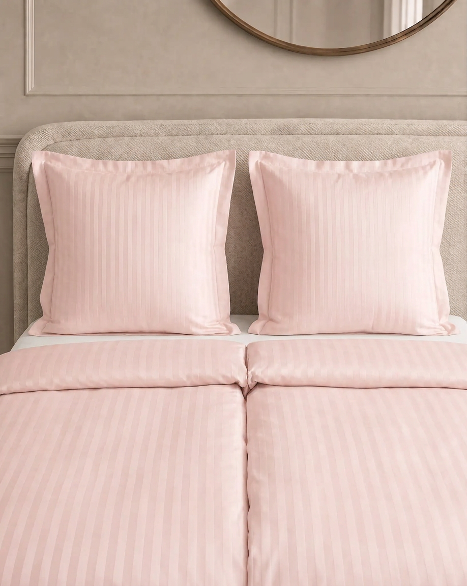 Zelesta Deluxe Hotel Stripe Nahtlose Baumwollsatin Bettdecke - Rosa