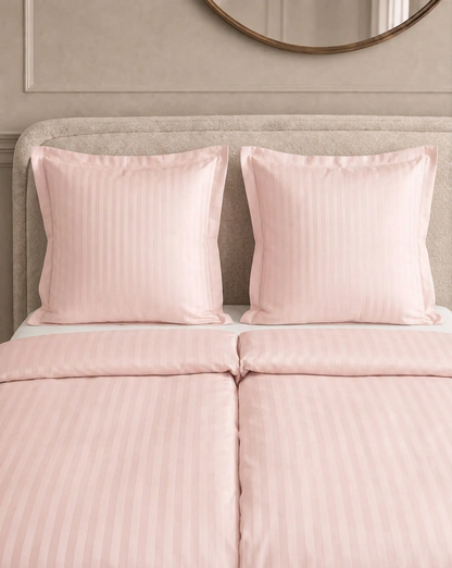 Zelesta Deluxe Hotel Stripe Nahtlose Baumwollsatin Bettdecke - Rosa