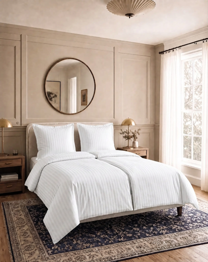 Zelesta Deluxe Hotel Stripe Nahtlose Baumwollsatin Bettdecke - Weiß