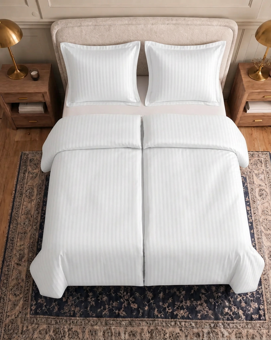 Zelesta Deluxe Hotel Stripe Nahtlose Baumwollsatin Bettdecke - Weiß