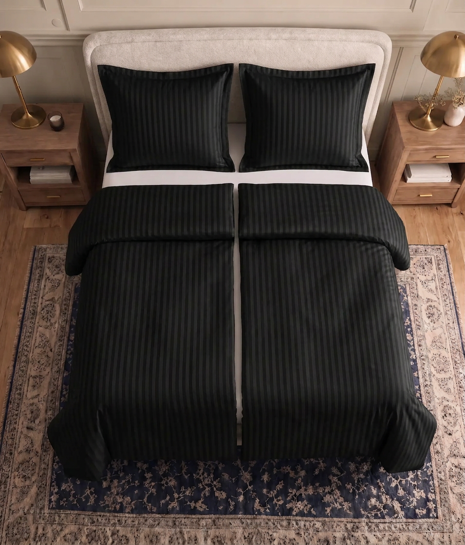 Zelesta Deluxe Hotel Stripe Nahtlose Baumwollsatin Bettdecke - Schwarz