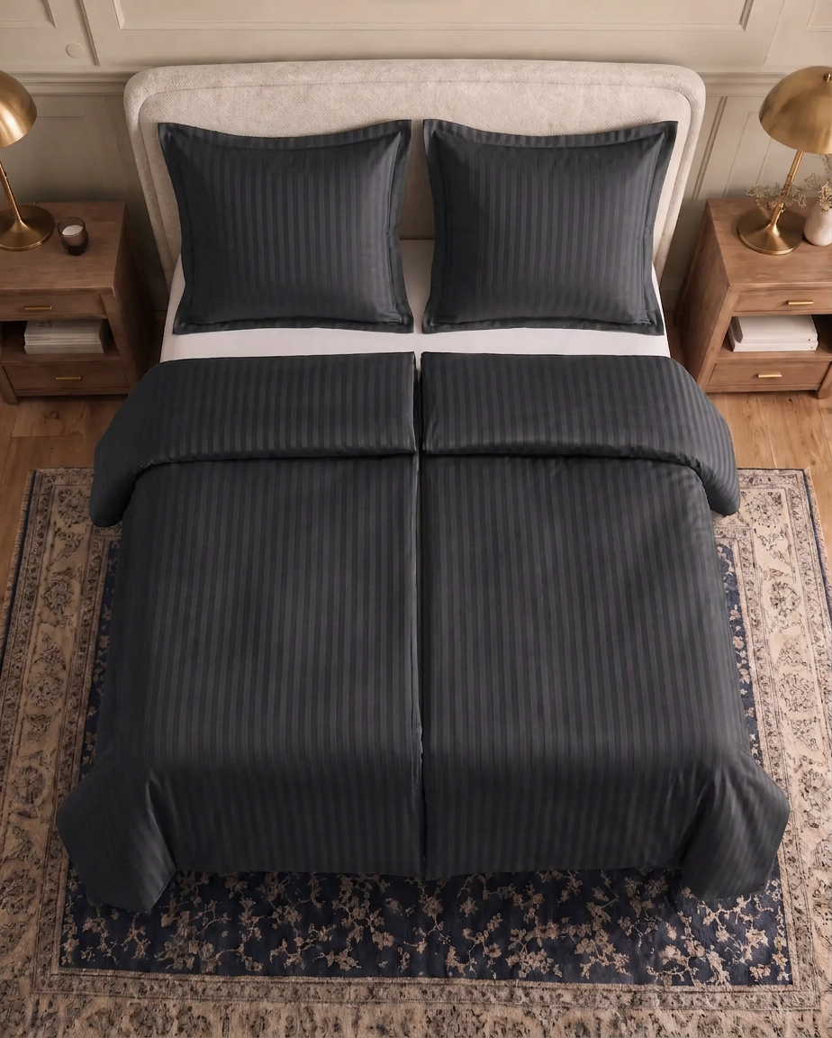 Zelesta Deluxe Hotel Stripe Nahtlose Baumwollsatin Bettdecke - Anthrazit