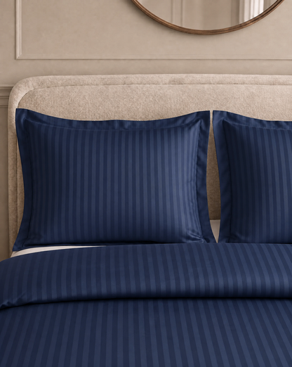 Zelesta Deluxe Hotel Stripe Nahtlose Baumwollsatin Bettdecke - Blau