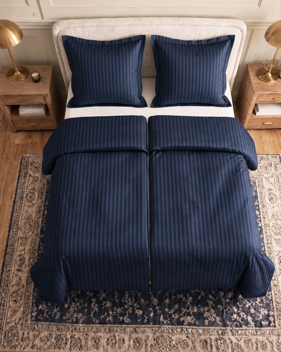 Zelesta Deluxe Hotel Stripe Nahtlose Baumwollsatin Bettdecke - Blau