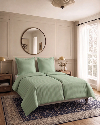 Zelesta Deluxe Hotel Stripe Nahtlose Baumwollsatin Bettdecke - Grün