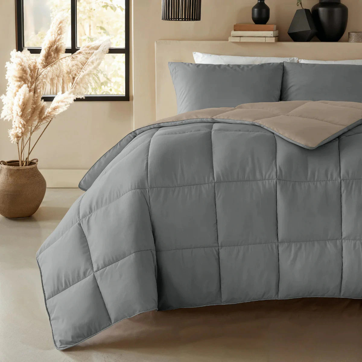 Zelesta Deluxe Duo Perkal-Baumwolle Sommerdecke - Anthrazit & Taupe