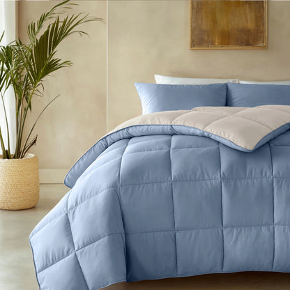 Zelesta Deluxe Duo Perkal-Baumwolle Sommerbettdecke - Traumblau & Creme