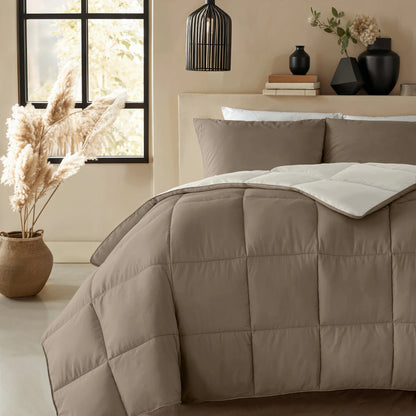 Zelesta Deluxe Duo Perkal-Baumwolle Sommerbettdecke - Taupe & Creme