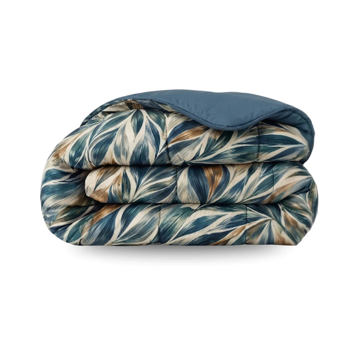Zelesta Deluxe Design Baumwollsatin Bettdecke - Blue Multicolor Leaves