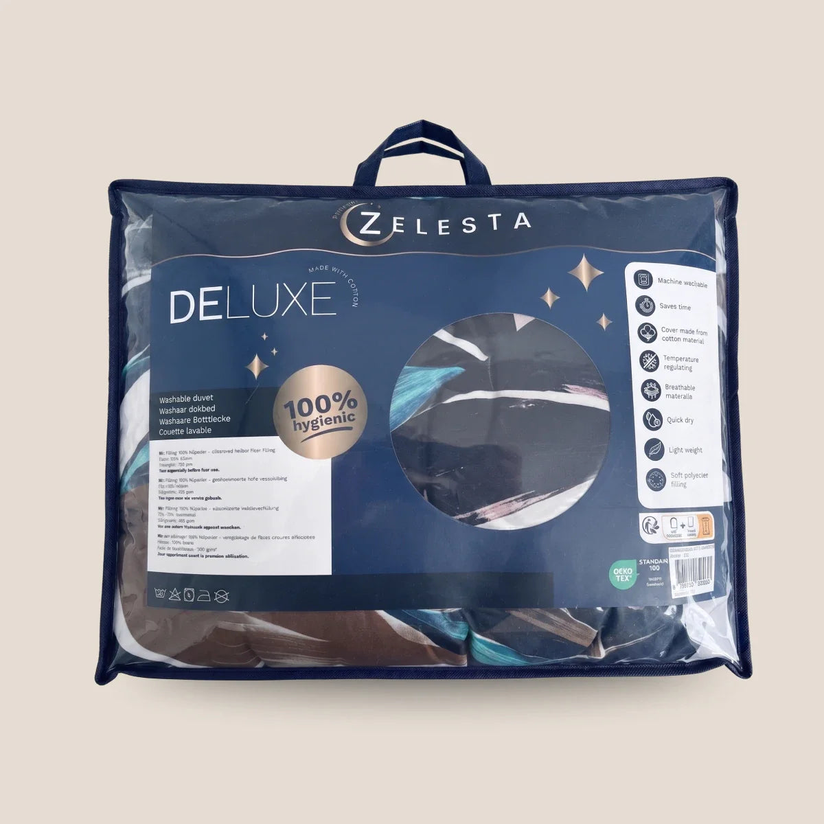 Zelesta Deluxe Design Baumwollsatin Bettdecke - Blue Multicolor Leaves