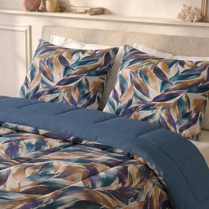 Zelesta Deluxe Design Baumwollsatin Kissenbezüge Set von 2 - Blue Multicolor Leaves