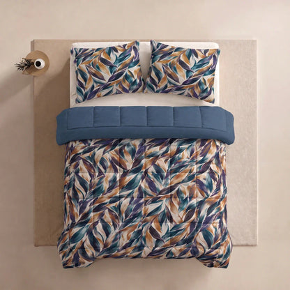 Zelesta Deluxe Design Baumwollsatin Kissenbezüge Set von 2 - Blue Multicolor Leaves