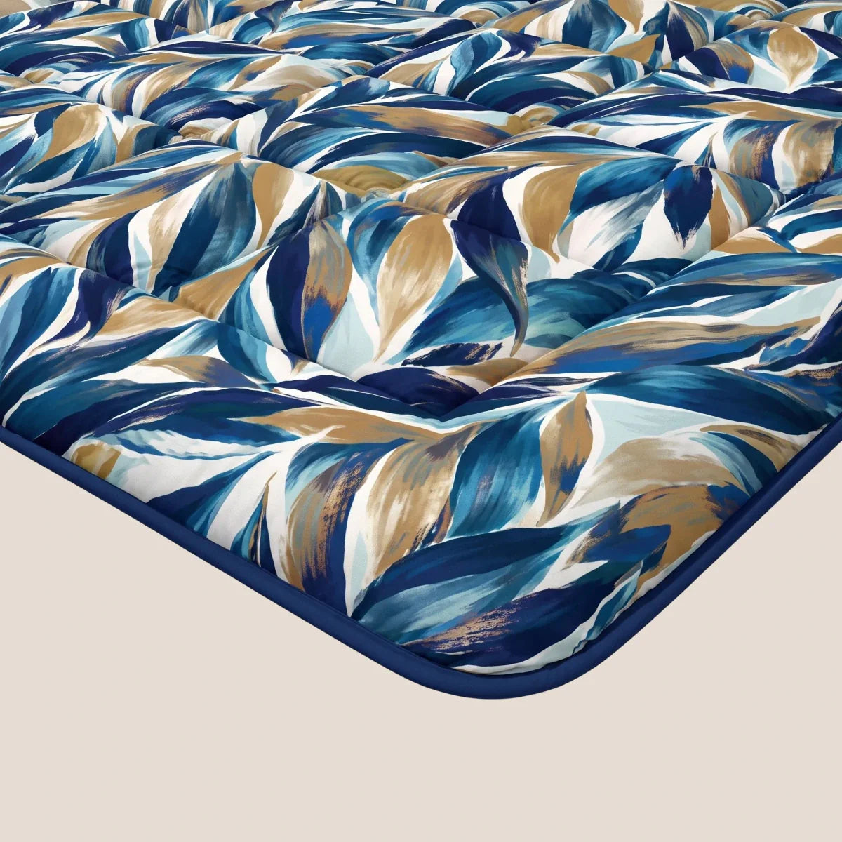 Zelesta Deluxe Design Baumwollsatin Bettdecke - Blue Multicolor Leaves