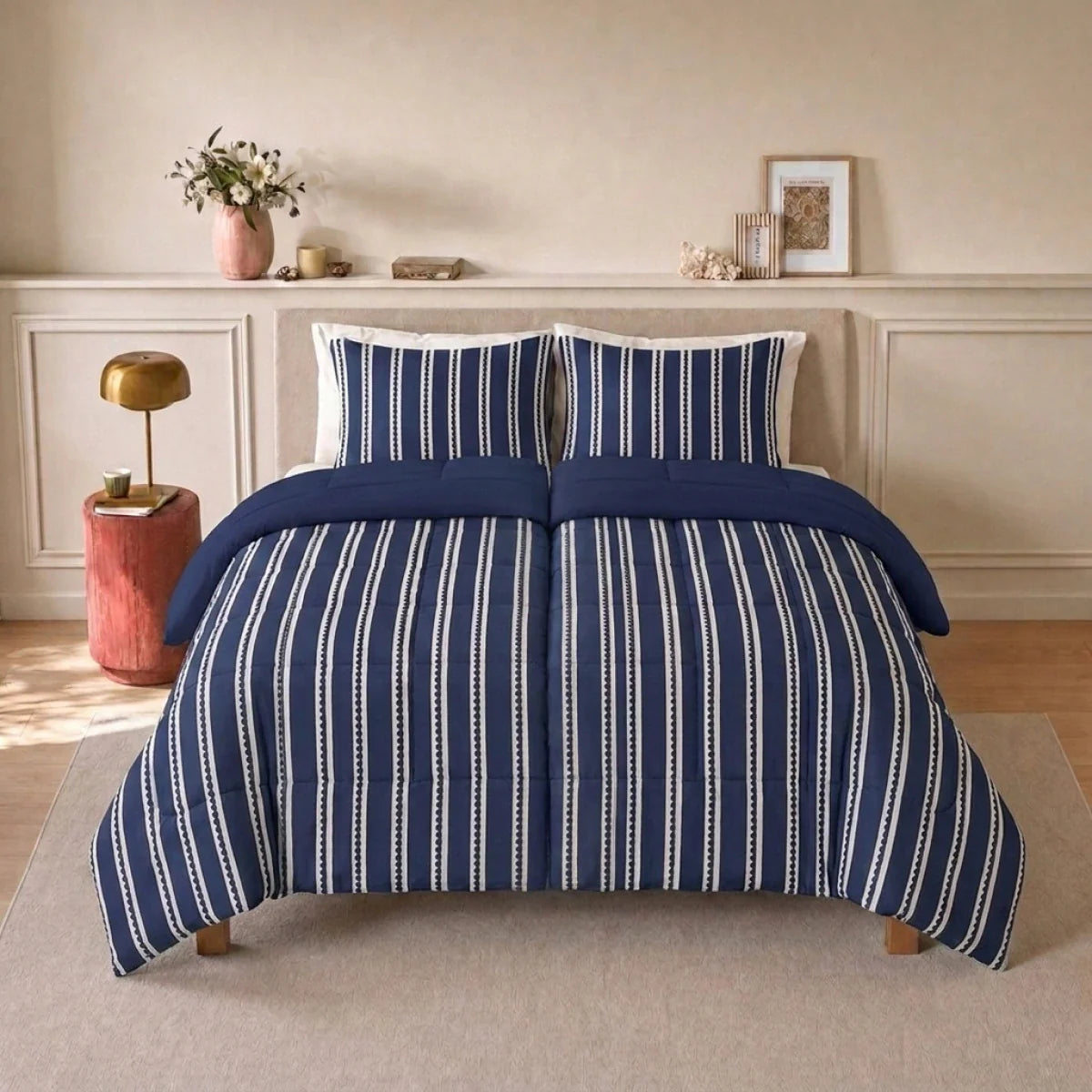 Zelesta Deluxe Design Baumwollsatin Bettdecke - Blue Stripes