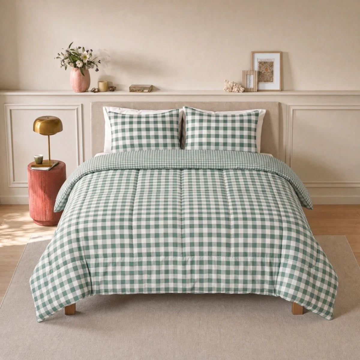Zelesta Deluxe Design Baumwollsatin Bettdecke - Green Check