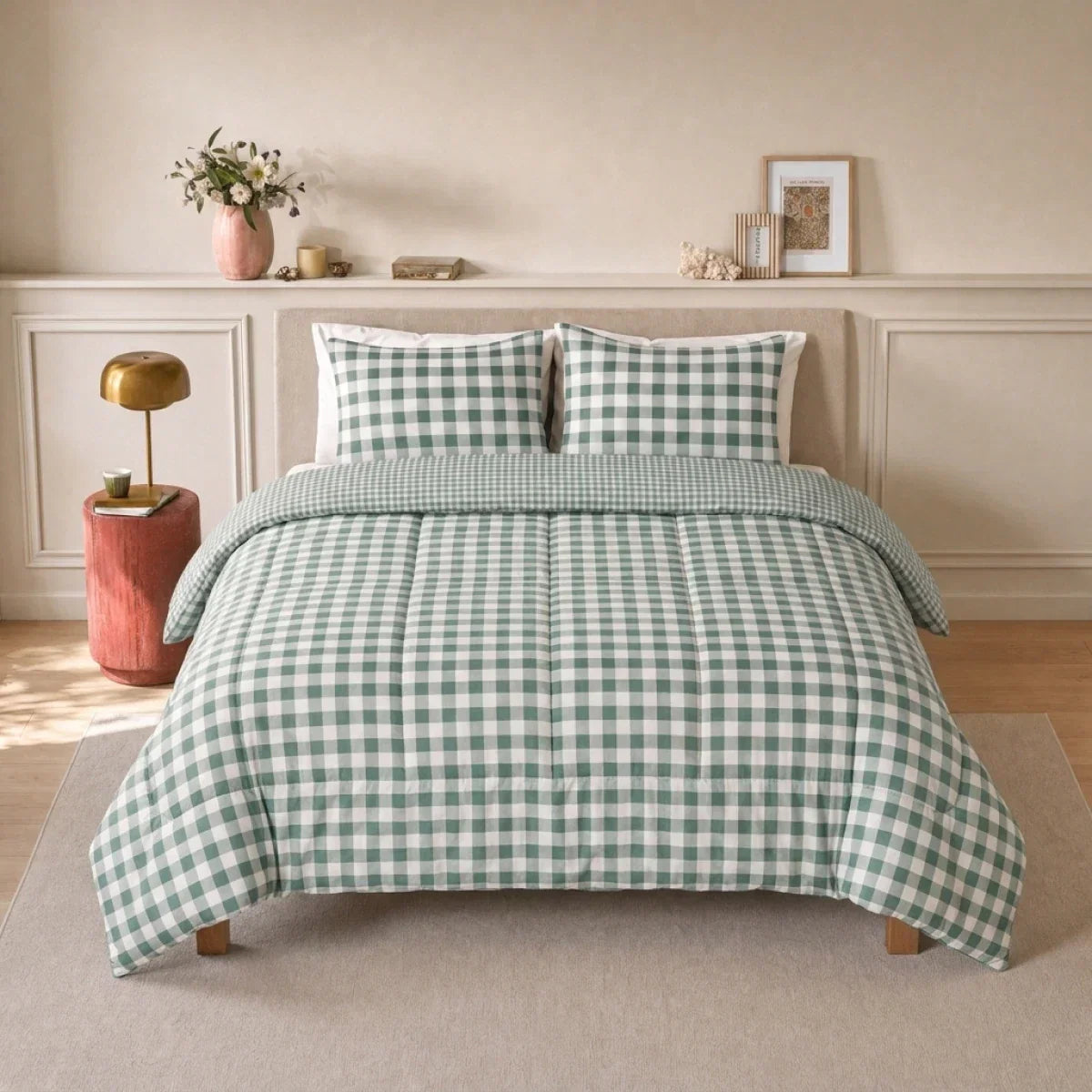 Zelesta Deluxe Design Baumwollsatin Kissenbezüge Set von 2 - Green Check