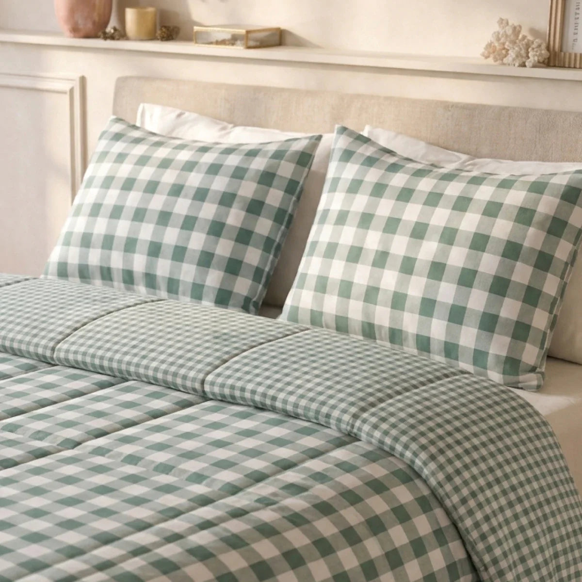 Zelesta Deluxe Design Baumwollsatin Bettdecke - Green Check
